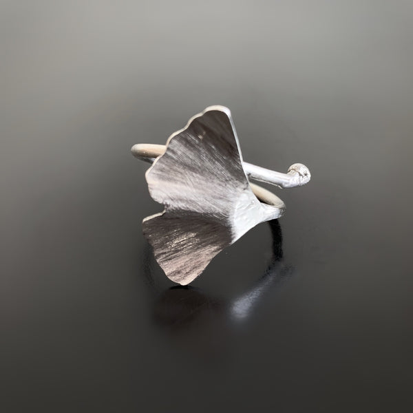 Sterling Silver Ginkgo Adjustable Ring, Medium Leaf