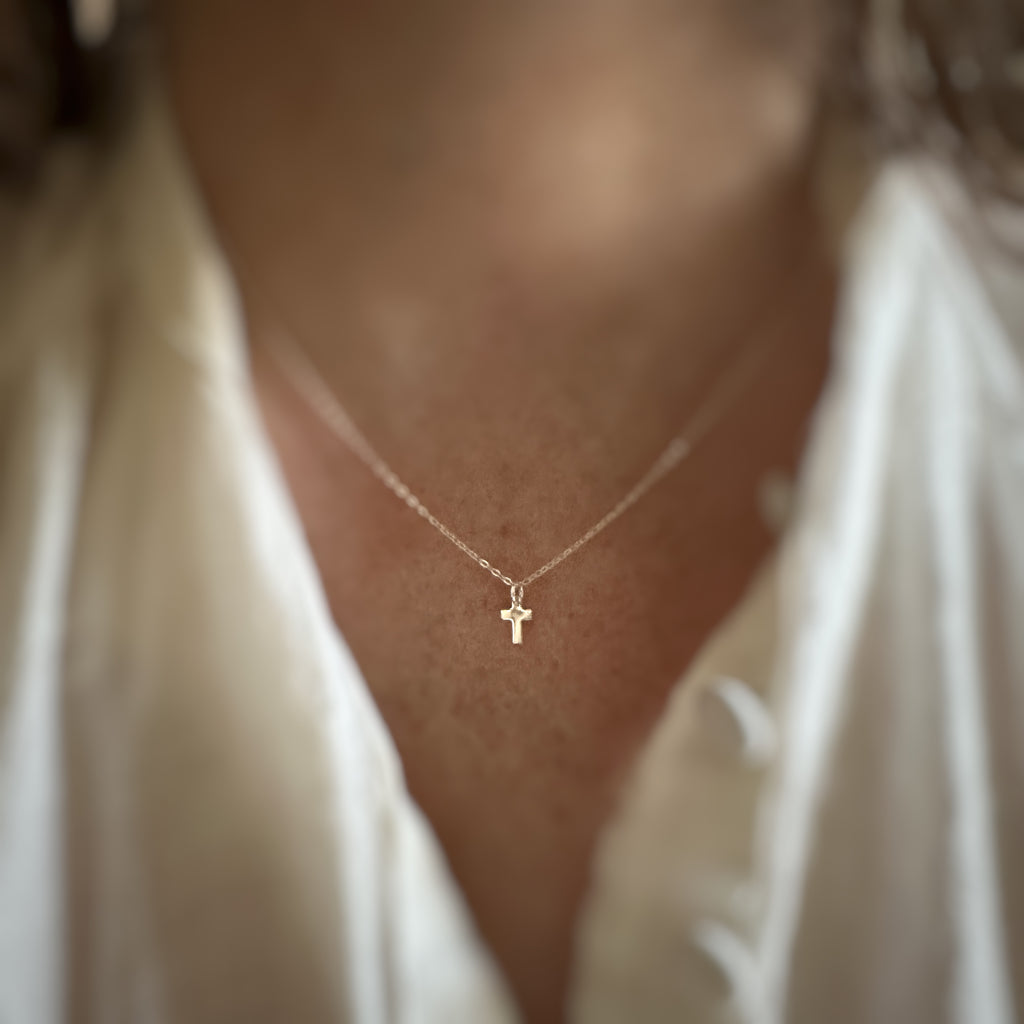 Smooth and Simple Cross Pendant Necklace, your choice of sterling silver or 14k gold-filled, small or tiny