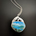 Bare Hill on Canandaigua Lake, hand painted pendant necklace in sterling silver with white sapphire