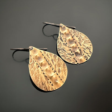 textured oxidized brass teardrop earrings with hypoallergenic ear wires