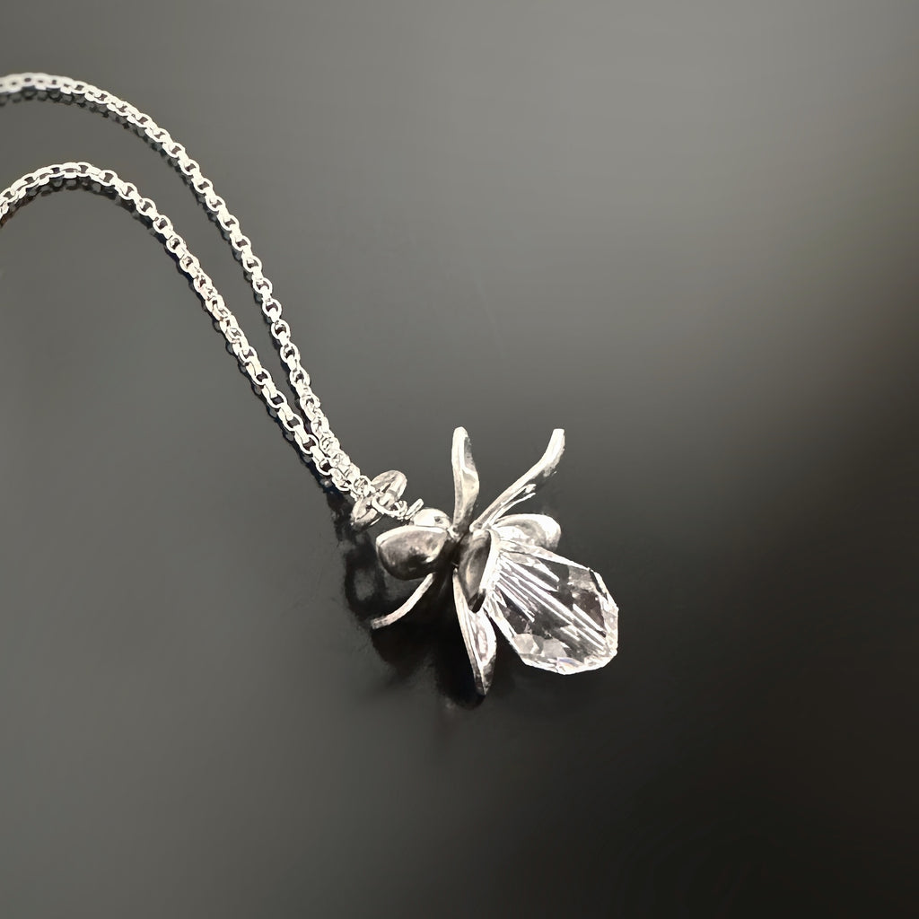 lady slipper orchid inspired necklace made with clear Austrian crystal and sterling silver