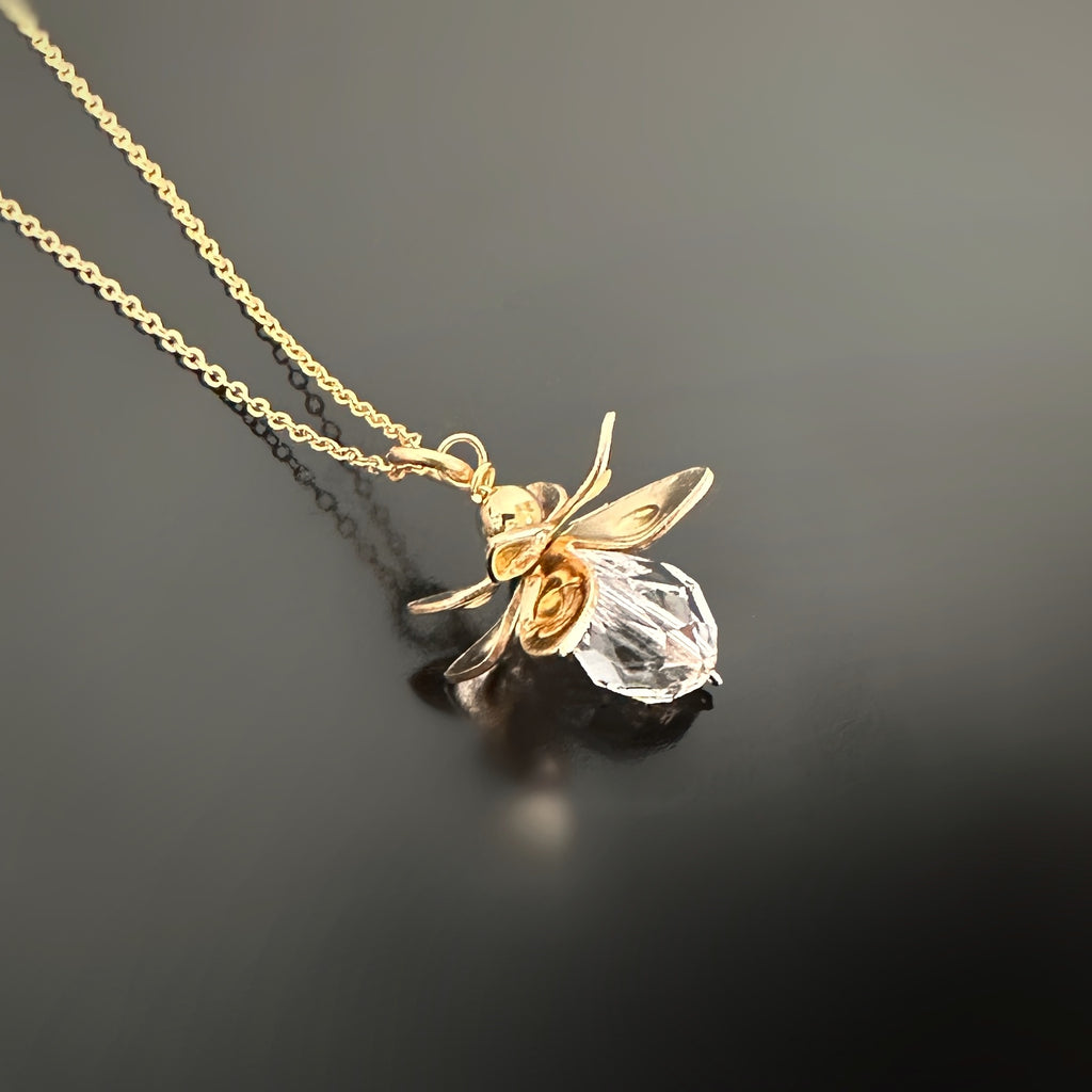 lady slipper inspired 14k gold filled necklace with clear Austrian crystal