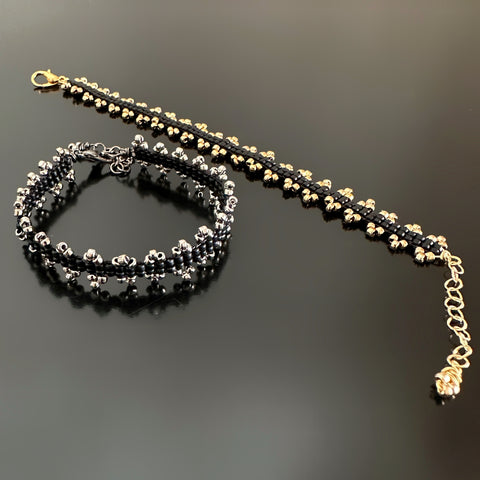 matte black hand stitched beaded bracelets with either silver or gold accents