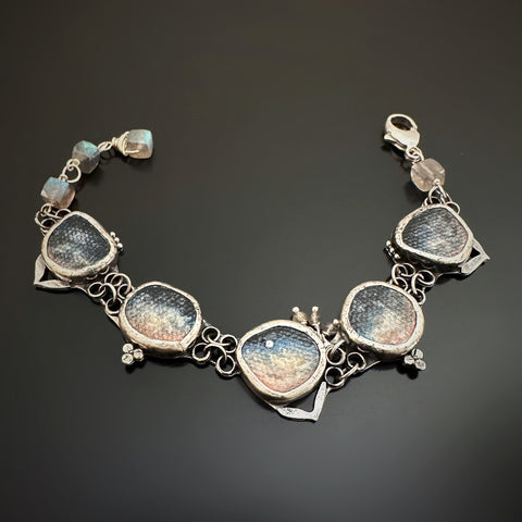 Morning Star, hand painted sterling silver bracelet