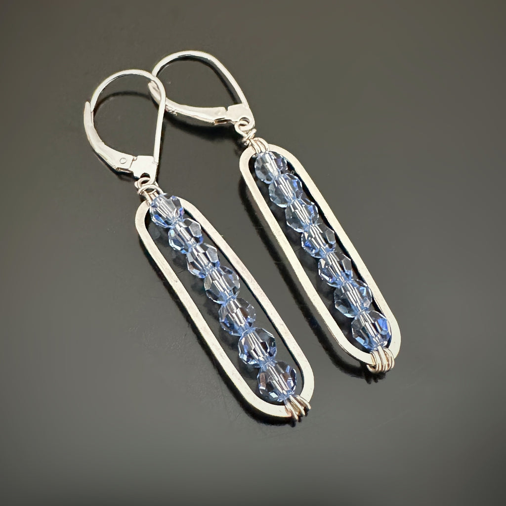 Paper Clip Style sterling silver and light sapphire crystal earrings