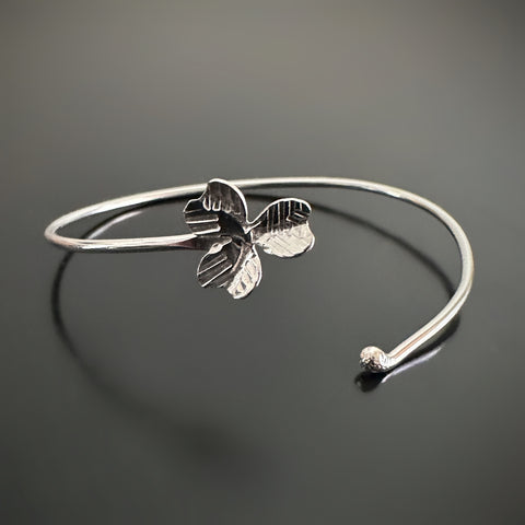 handmade dainty clover leaf sterling silver cuff bracelet