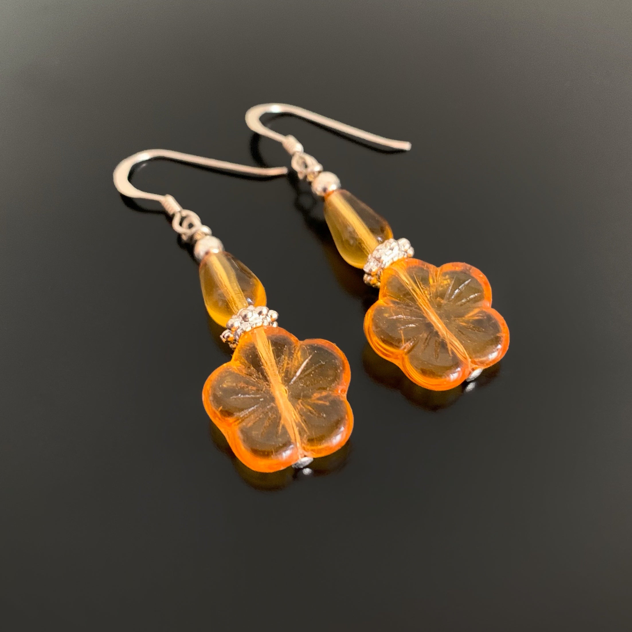 Orange Blossom Flower and Drop Post Earrings